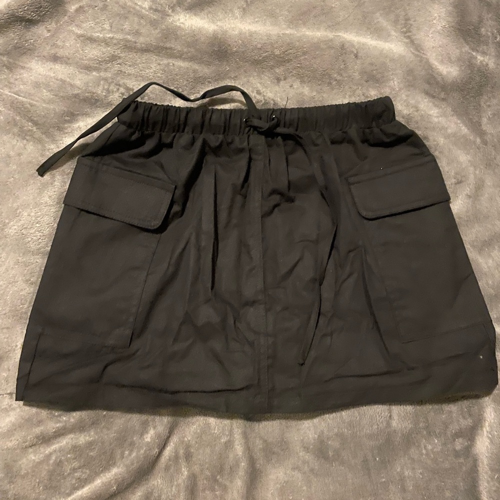Black Drawstring Cargo Mini Skirt